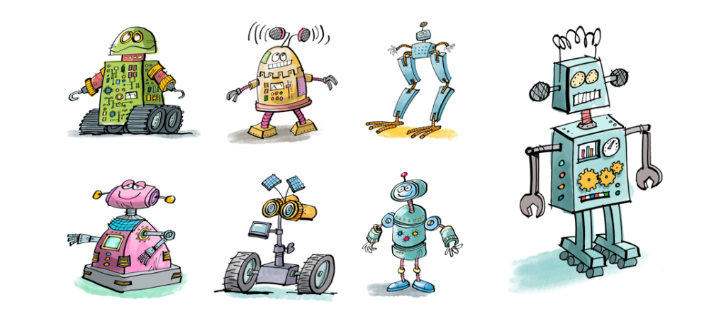 Robots getekend door Geert Gratama